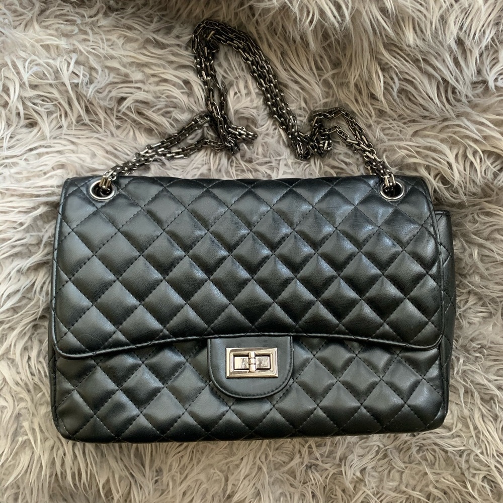 Black quilted flap bag
